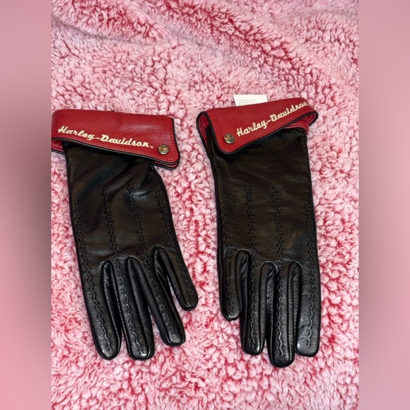 Harley Davidson Women's Leather Motorcycle Gloves Size Extra Small Black Red - Picture 5 of 5